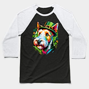 Wire Fox Terrier Dons Leprechaun Hat for St Patrick's Day Baseball T-Shirt